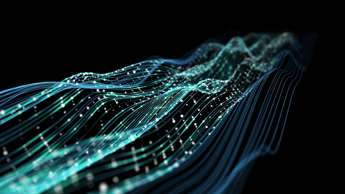 Abstract futuristic blue lines — content distribution systems that scale authority across LinkedIn, email, search, and partner channels