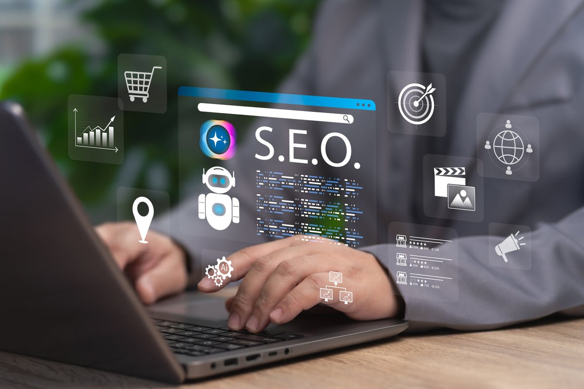 Professional analyzing AI-powered SEO dashboard showing how Content360 GEO content strategy connects to generative engine optimization for businesses